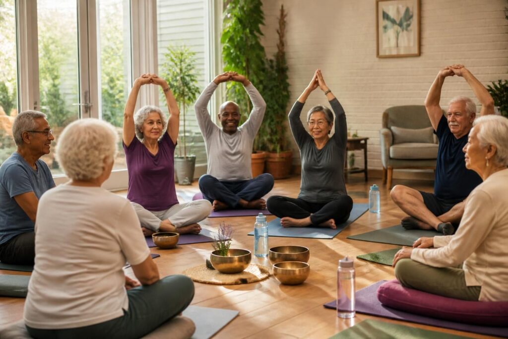 participez à notre atelier bien-être spécialement conçu pour les personnes âgées, proposant des activités adaptées pour améliorer la santé, favoriser la détente et stimuler le bien-être au quotidien.