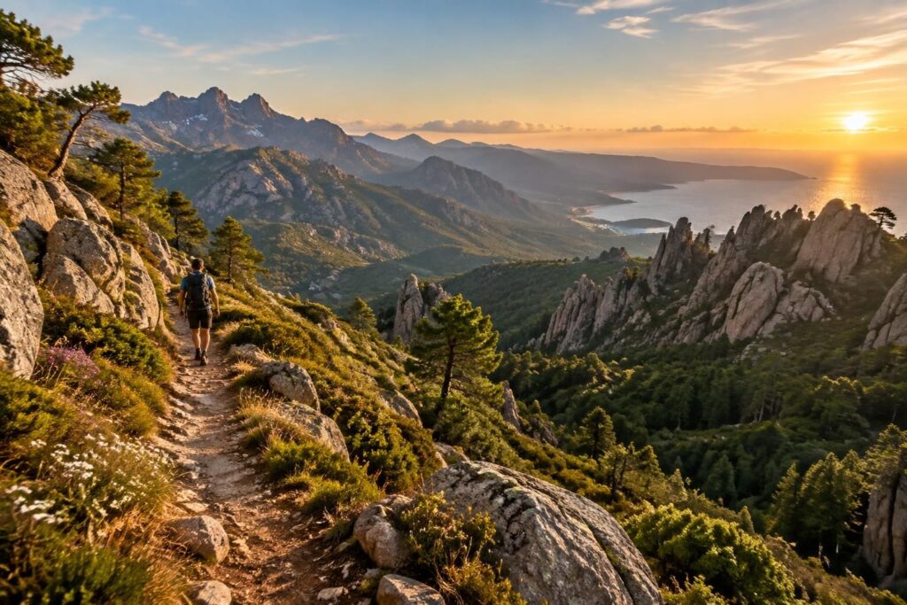 parcourez les plus beaux sentiers de randonnée en corse, du nord au sud : paysages sauvages, panoramas côtiers et itinéraires incontournables.