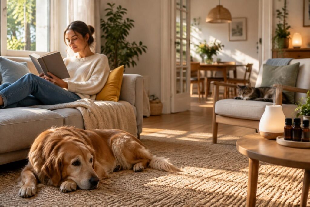 découvrez les huiles essentielles anti-stress adaptées au diffuseur et les précautions à prendre pour les adultes et les animaux.